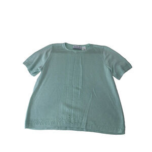 Alfred Dunner Top Womens PM Green Short Sleeve Sweater Pullover Embellished